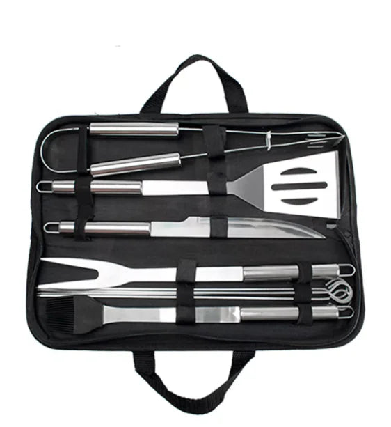 Kit 9 Para Churrasco Profissional Inox Chef Gourmet Utensílios