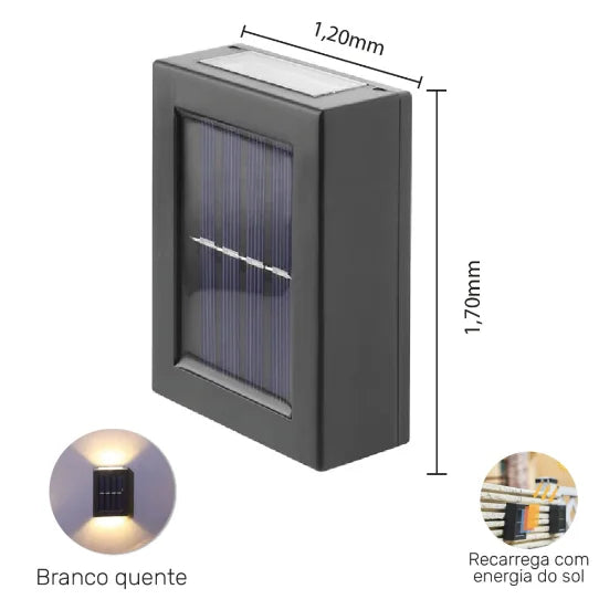 Lâmpada LED Slim Solar Lâmpada 2 Focos Luz Quente para Parede IP65