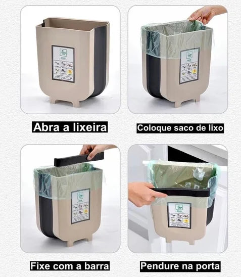 Lixeira de plástico dobrável multiuso extensível para cozinha, banheiro ou carro