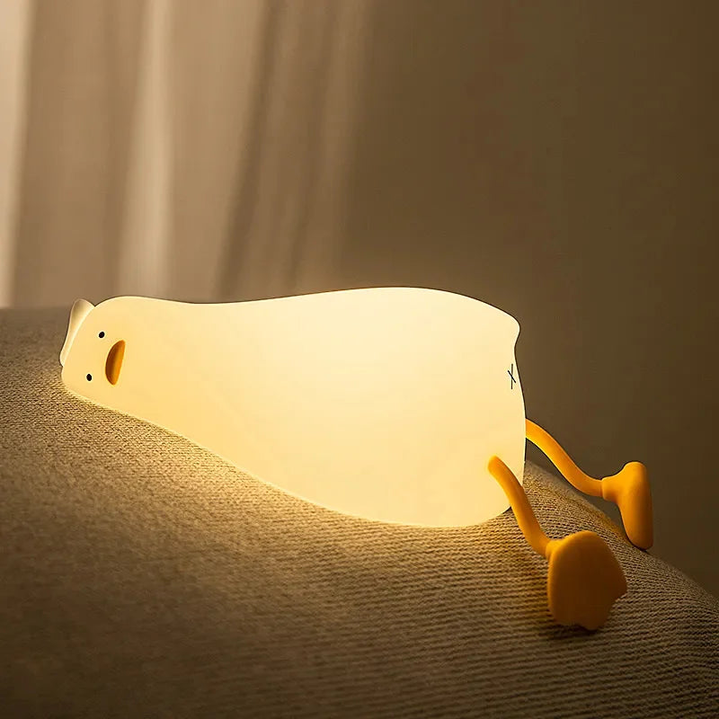 Luzes noturnas para quarto de crianças, animal fofo, pato, coelho, lâmpada de silicone, sensor de toque, luz noturna regulável para presentes