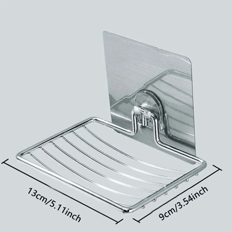 1pc-Sabão de aço inoxidável Rack de parede de drenagem de camada única sem pregos sem perfuração Caixa de sabão de luz prateleira de luxo