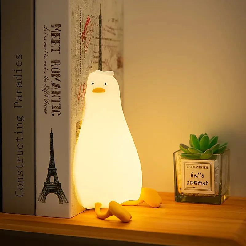 Luzes noturnas para quarto de crianças, animal fofo, pato, coelho, lâmpada de silicone, sensor de toque, luz noturna regulável para presentes