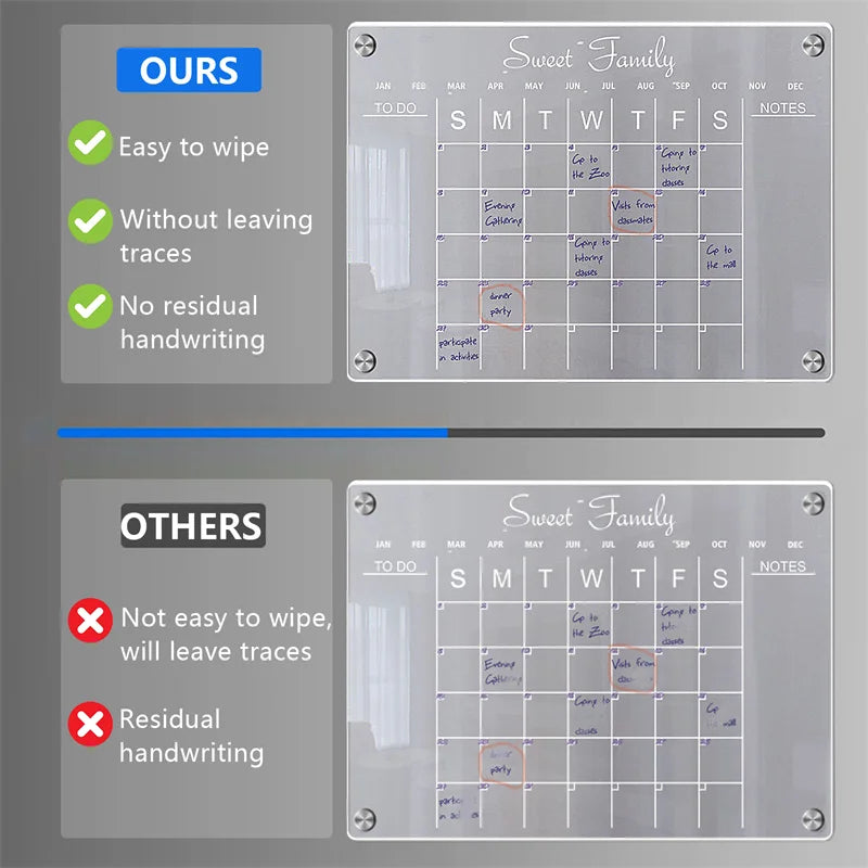 Adesivo de Ímã de Geladeira Calendário Planejador Semanal Magnético Apagável a Seco Quadro Branco Cronograma Transparente Acrílico Geladeira Mensagem Menu